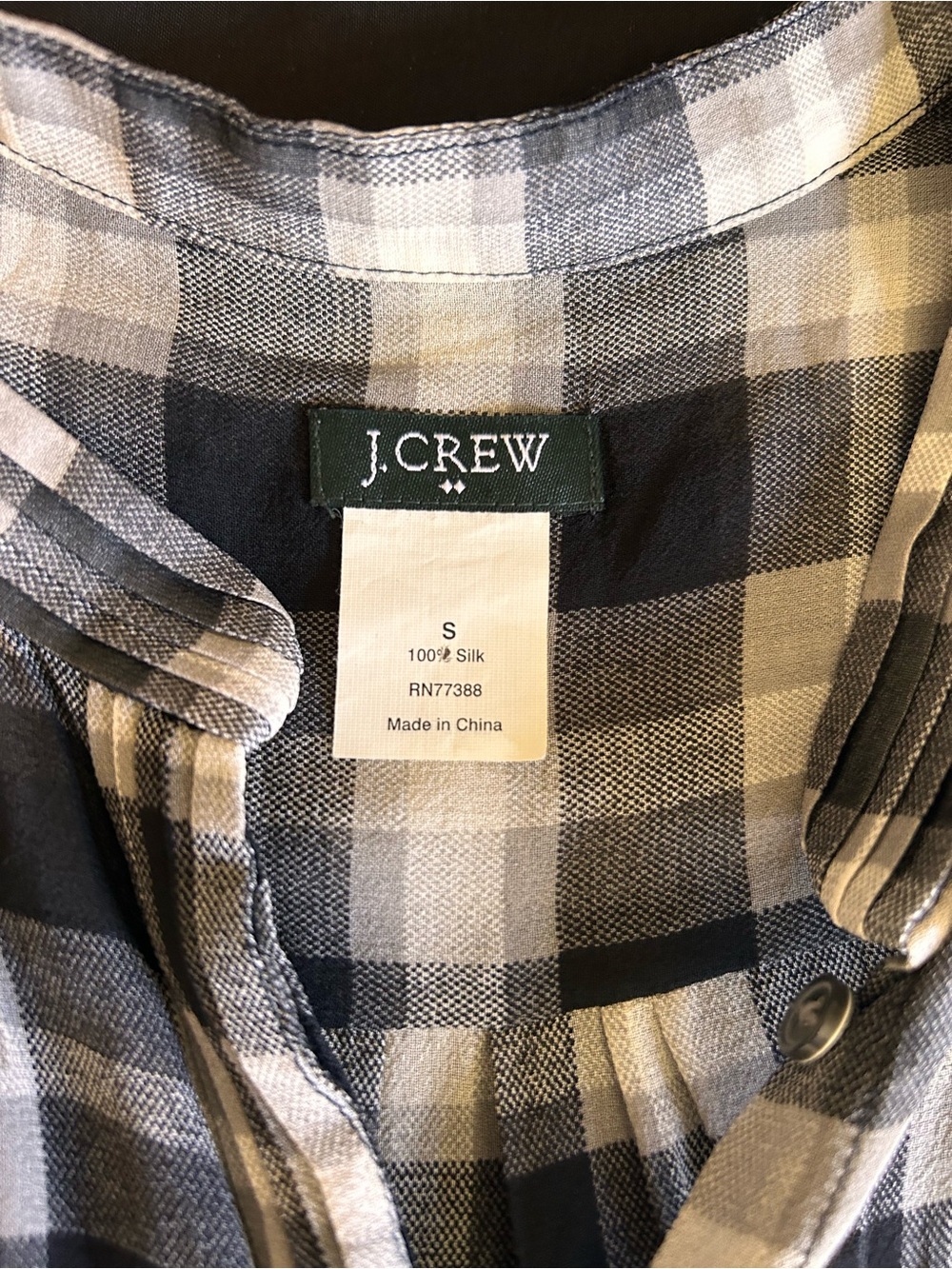 J. Crew Silk Black and White Plaid Sheer Button Up Long Sleeve Women’s Small - Picture 2 of 7